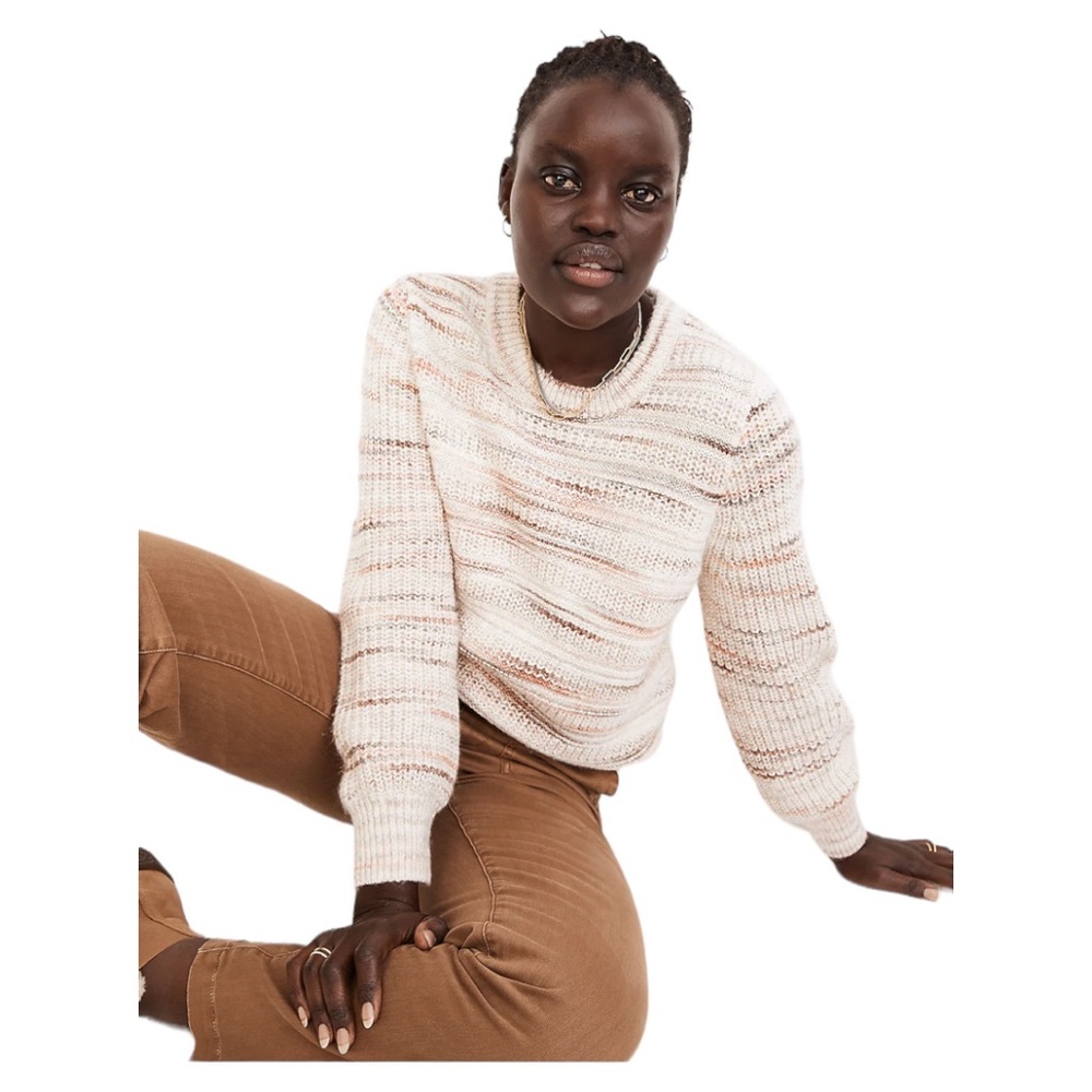 Madewell Neutral Striped Cropped Sweater Size Small EUC